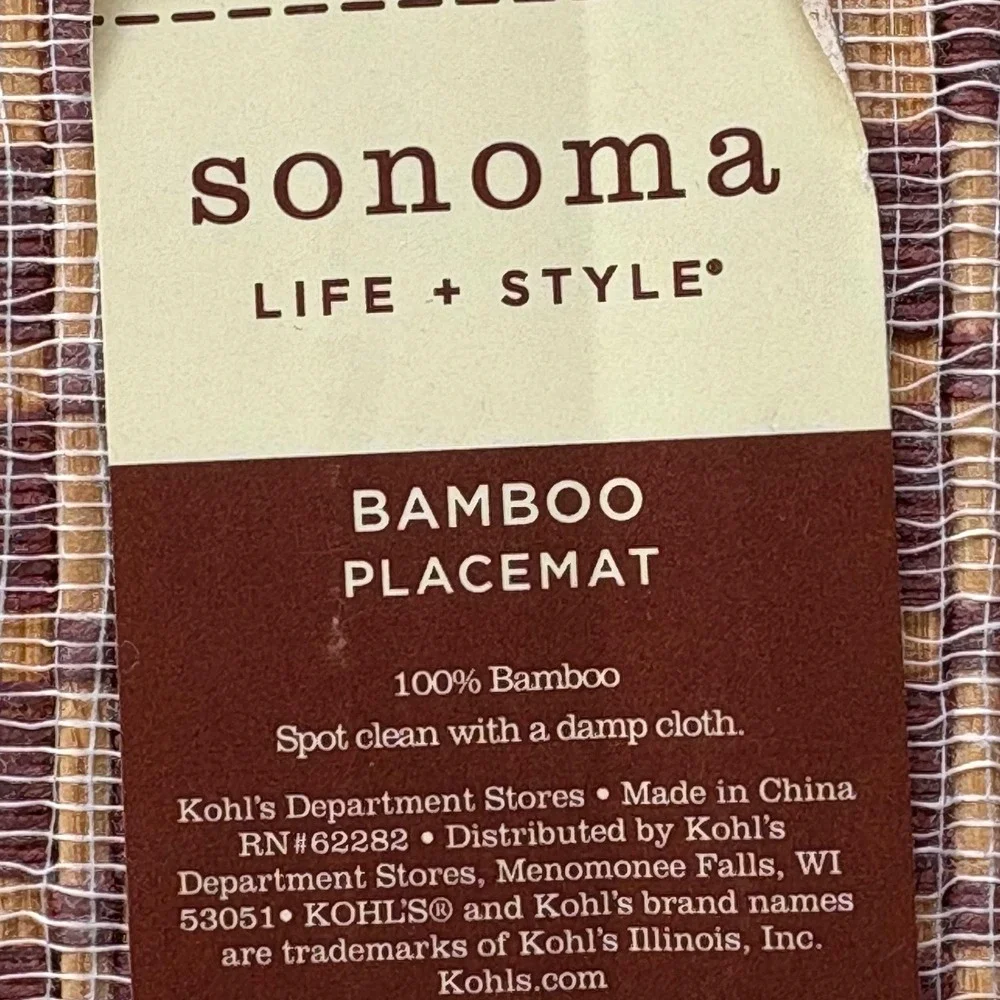 Sonoma Life Style Bamboo Placemats Woven Checkered Red Border  Set of 6